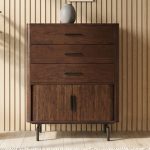 LAUREL 3 drawers 2 sliding door cabinet-Walnut
