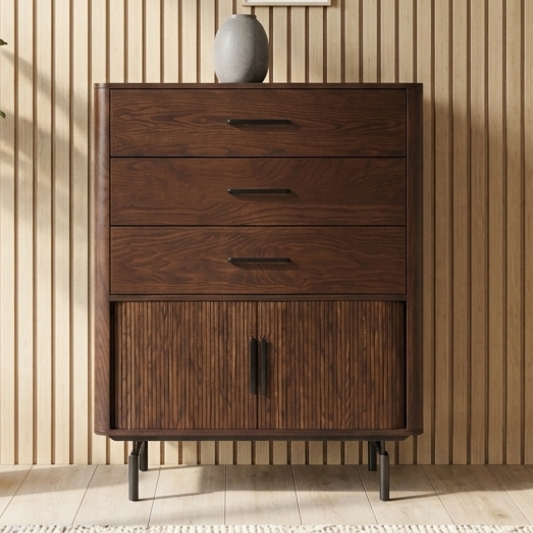 Laurel 521 LAUREL 3 drawers 2 sliding door cabinet-Walnut - Image 1