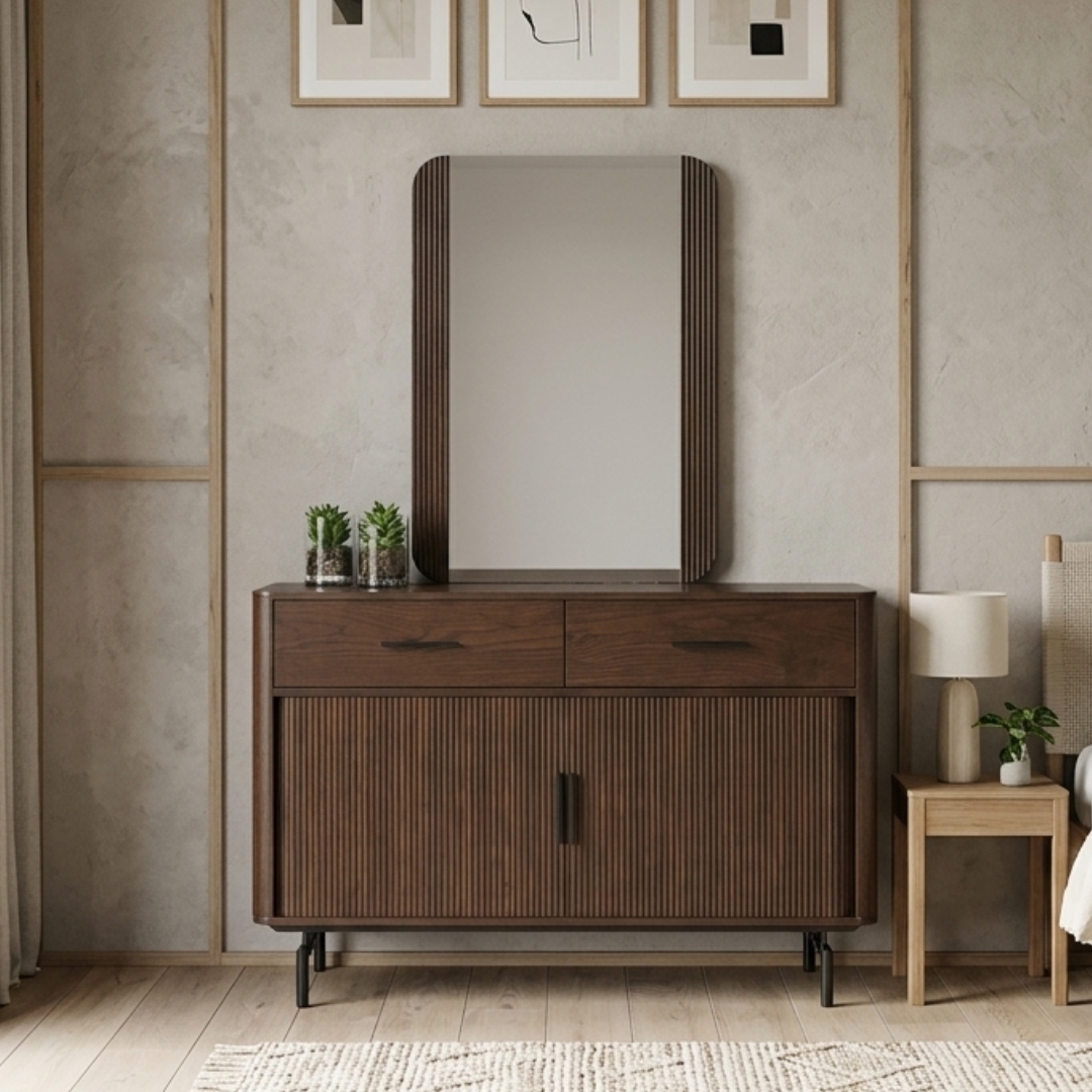 Laurel 5215 LAUREL 120cm Dresser With Mirror Set-Walnut - Image 1
