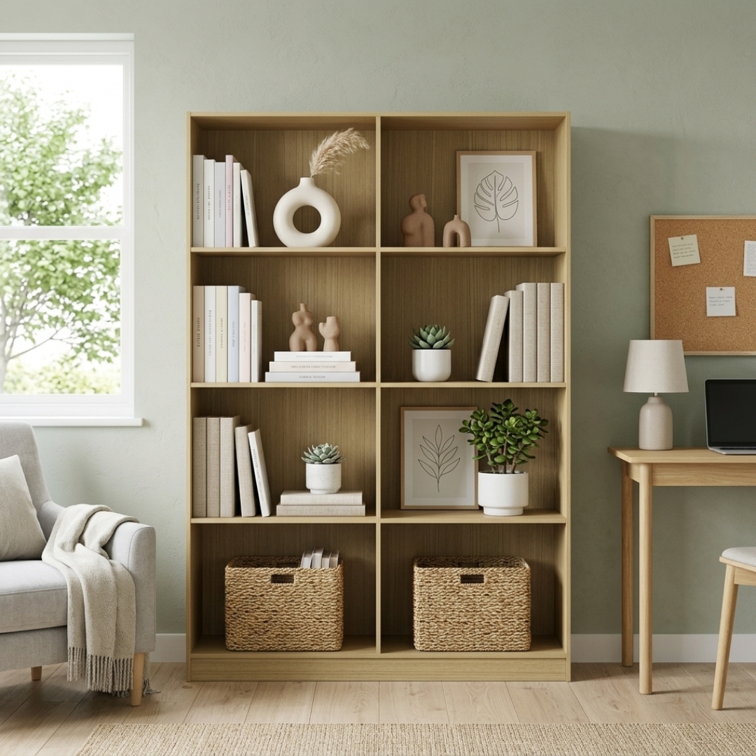 MESA BOOKCASE-5 MESA 8 Compartment File Cabinet-Oak - Image 1