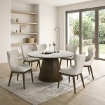 RENA D135cm Round Sintered Stone Dining Table-Walnut - Image 4
