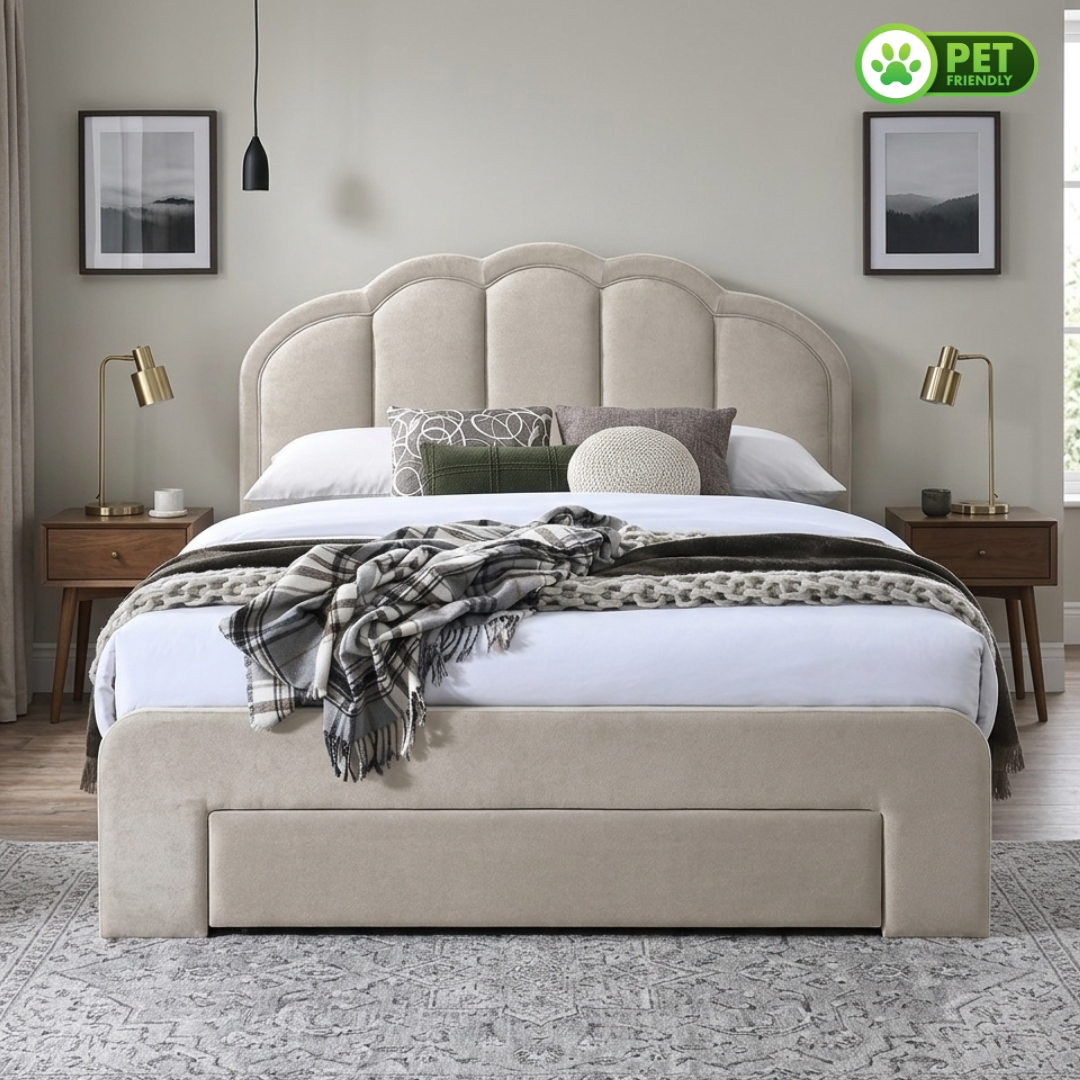 RIVIERA 11964-1 RIVIERA Pet Friendly Drawer Storage Queen Bed-Beige - Image 1