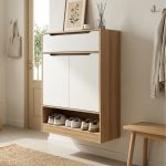 MARIAN 1 Drawer 2 Door Hanging Shoe Cabinet-Oak+White - Image 2