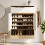 MARIAN 1 Drawer 2 Door Hanging Shoe Cabinet-Oak+White - Image 3