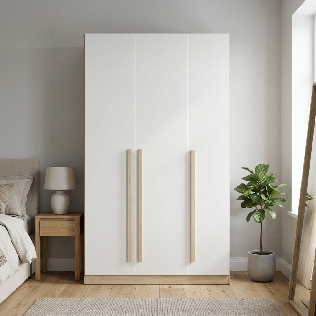 SHEILA 3D WHITE-1 SHEILA 3 Door Wardrobe-Oak+White - Image 1
