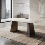 CHRONO 140-180cm Boat Shaped Crystal Marble Table-White - Image 3