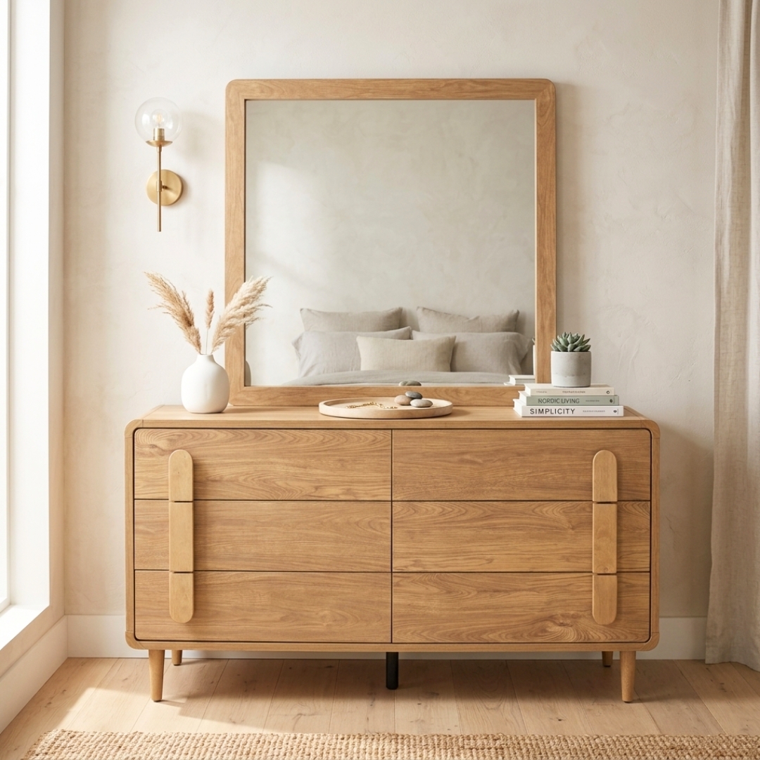 1 LOWE 6 Drawer Chest Dresser Set-Oak - Image 1