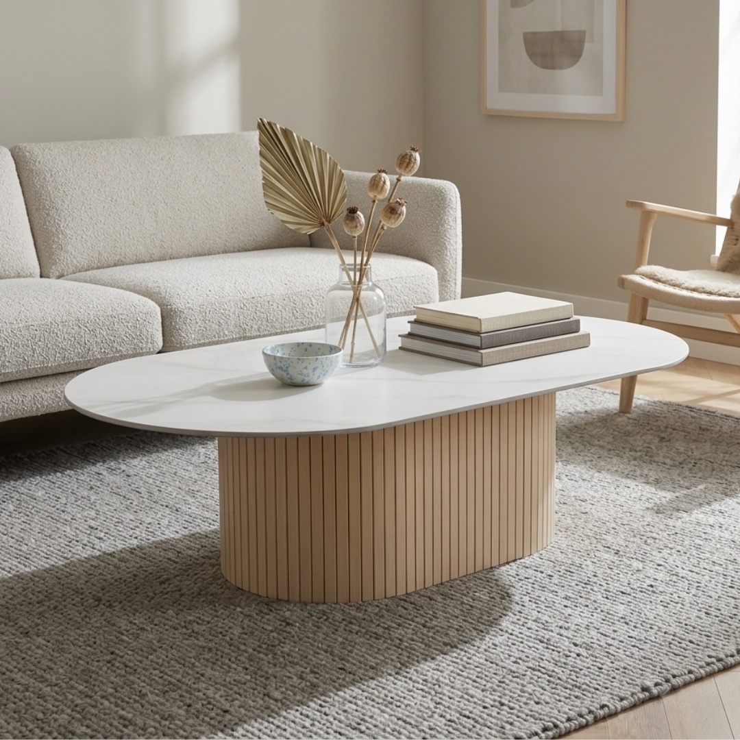 12060 GILDED-2 GLIDED 120cm Oval Coffee Table-White Wash - Image 1