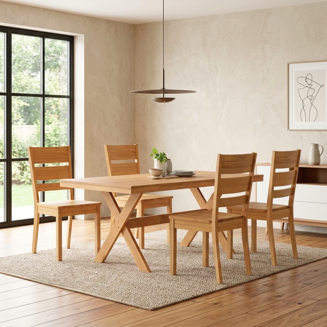 145197+ 241676-1 BARON 4 Seater Dining Set-Natural - Image 1