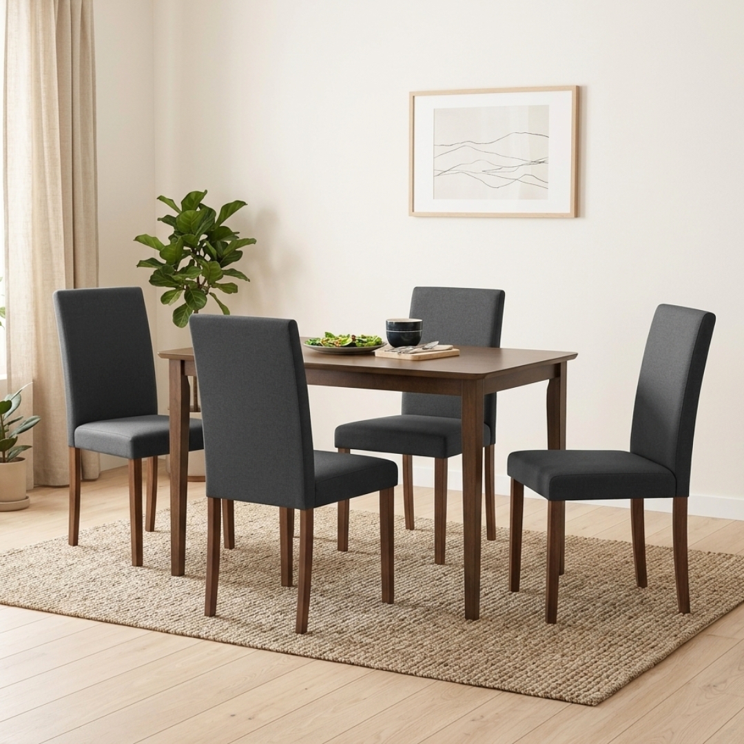 241309 AMOS 4S AMOS 4 Seater Dining Set-Black PU - Image 1