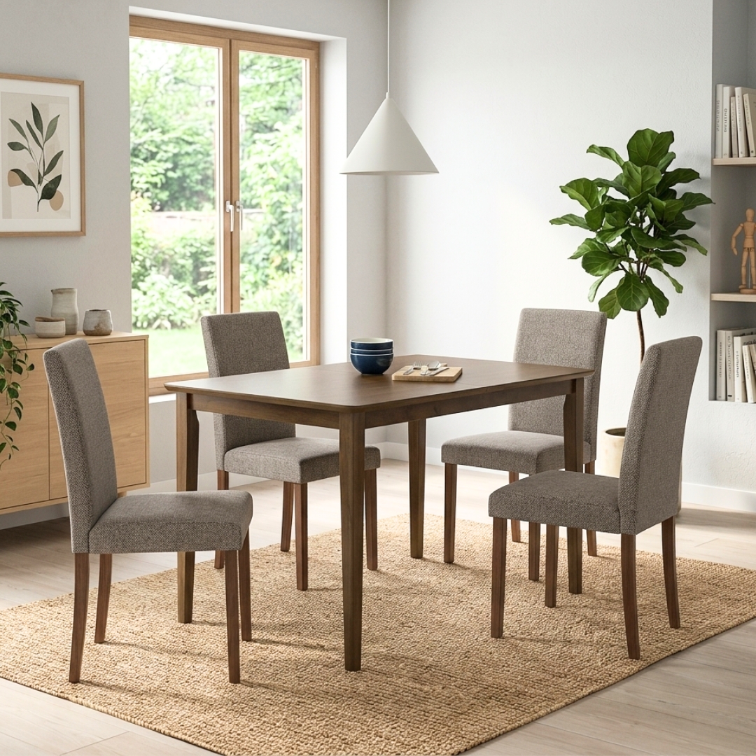 241336 MAIN AMOS AMOS 4 Seater Dining Set-Grey Fabric - Image 1