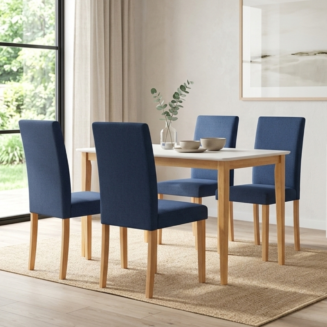 241337 AMOS 4S-2 AMOS 4 Seater Dining Set-Blue Fabric - Image 1