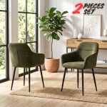 [Set of 2] CORDY Dining Arm Chair-Dark Green