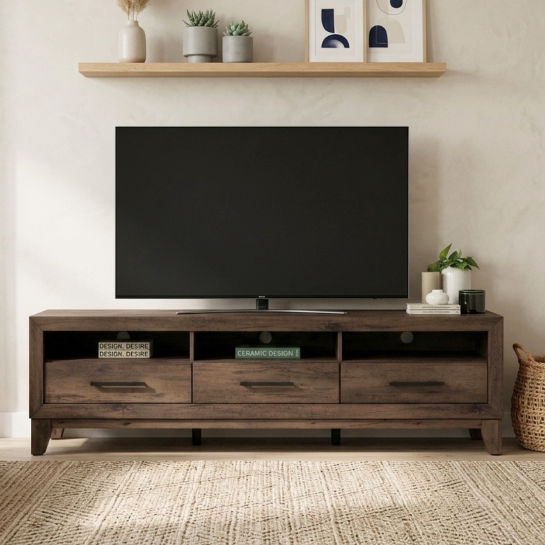 335089 BRAVO-3 BRAVO 160cm 3 Drawers TV Cabinet-Walnut - Image 1
