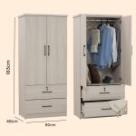 DUBLIN 2 Door 2 Drawer Wardrobe With Key Lock- Light Oak - Image 14