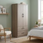 DUBLIN 2 Door 2 Drawer Wardrobe With Key Lock- Dark Oak - Image 3