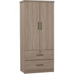 DUBLIN 2 Door 2 Drawer Wardrobe With Key Lock- Dark Oak - Image 4