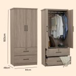 DUBLIN 2 Door 2 Drawer Wardrobe With Key Lock- Dark Oak - Image 8