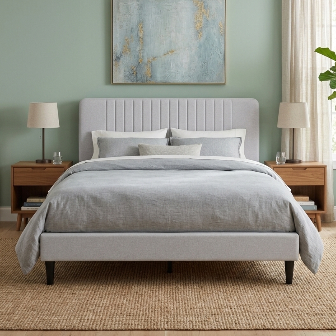 655166 FLUFFY-1 FLULLY Queen Size Bed-Grey - Image 1