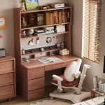 TOBI 120cm Wooden Study Desk With Hutch-Walnut - Image 6