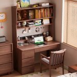 TOBI 120cm Wooden Study Desk With Hutch-Walnut - Image 3