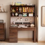 TOBI 120cm Wooden Study Desk With Hutch-Walnut - Image 7