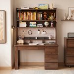 TOBI 120cm Wooden Study Desk With Hutch-Walnut