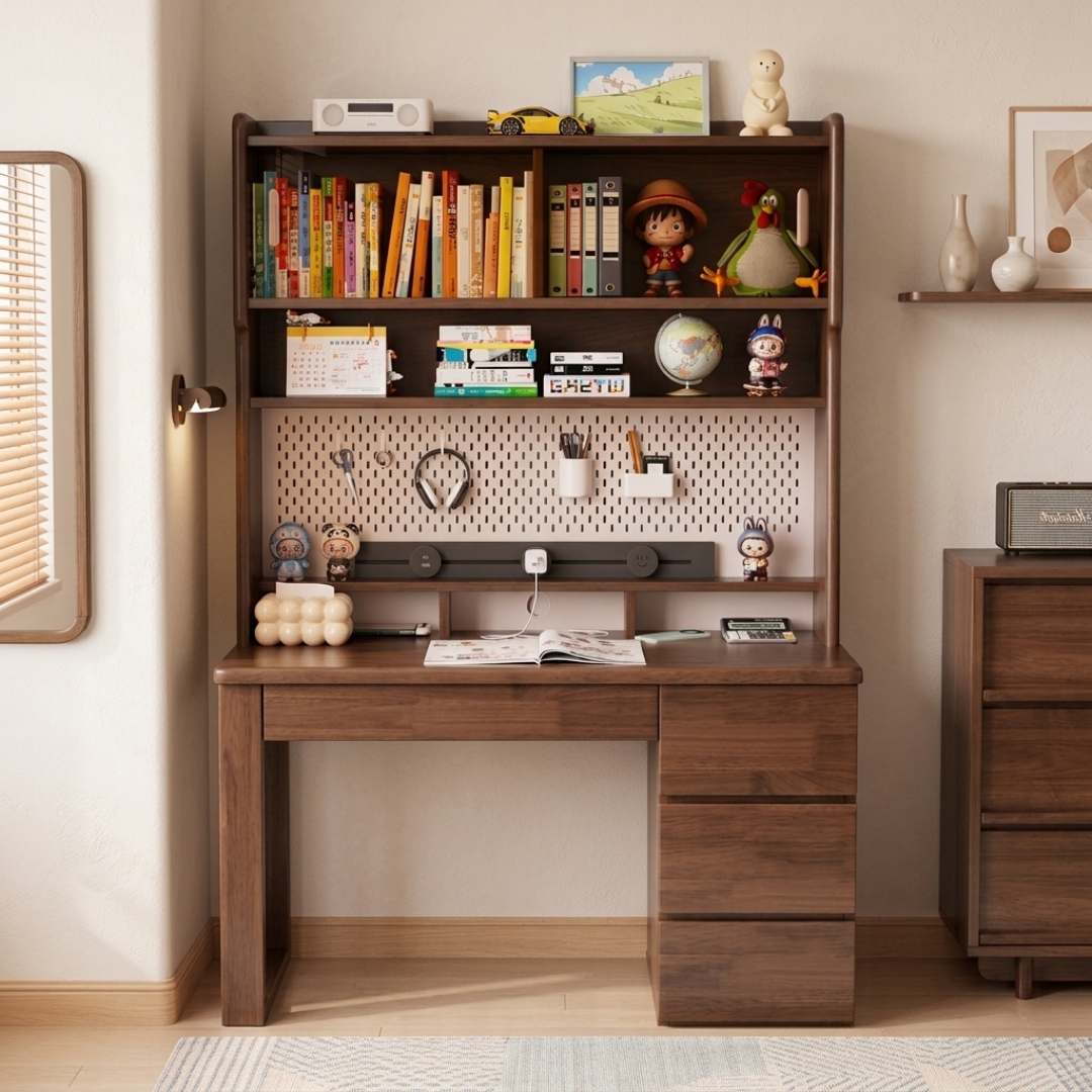 A015 TOBI-6 TOBI 120cm Wooden Study Desk With Hutch-Walnut - Image 1