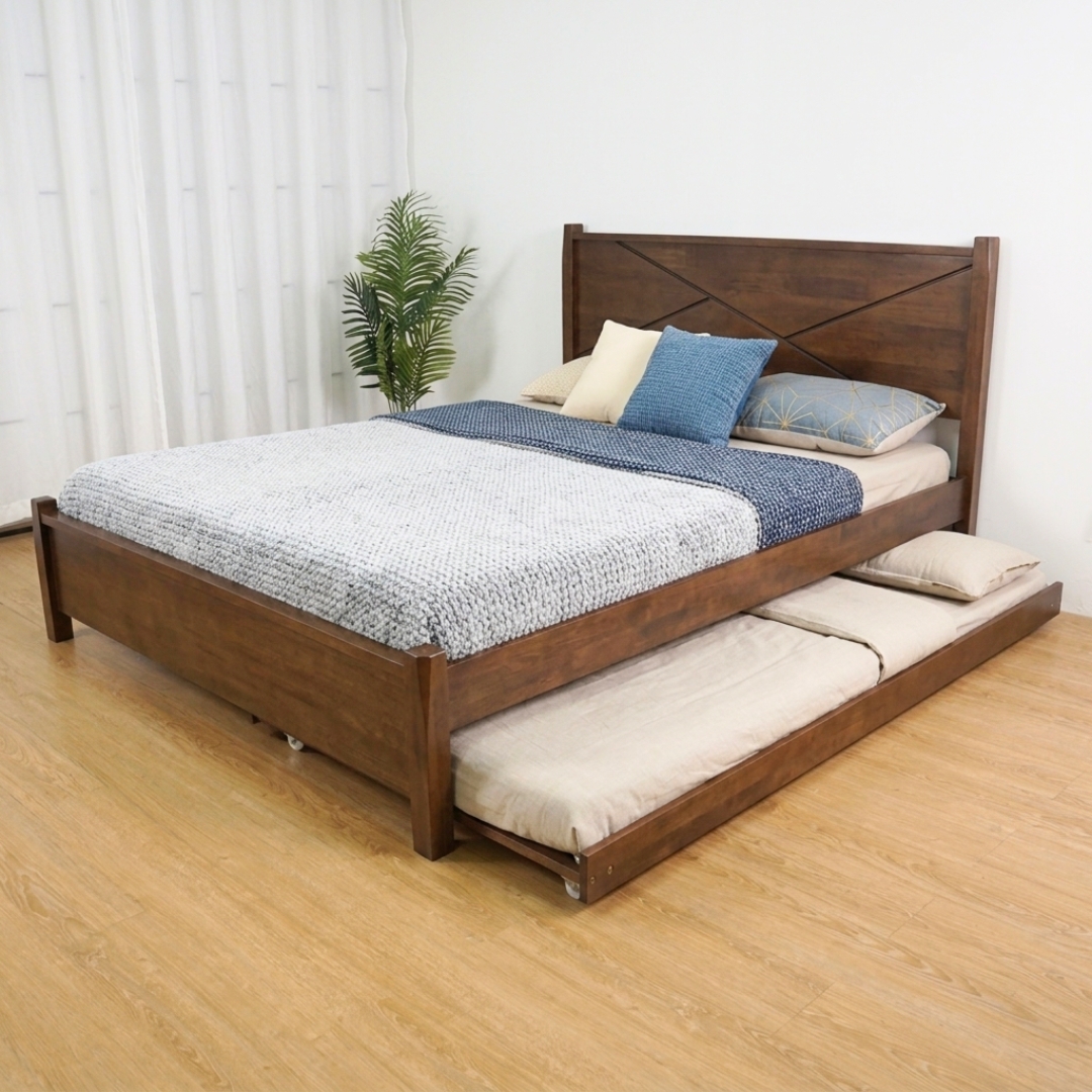 ALEXANDER Q PULLOUT WAL ALEXANDER Solid Wood Queen & King Pull Out Bed-Walnut - Image 1