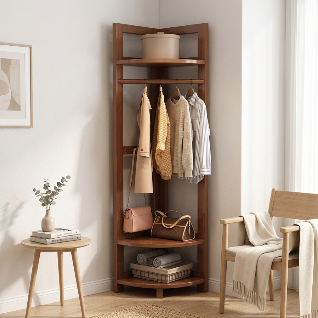 ALTO CORNER-2 ALTO Wooden Corner Garment Rack-Walnut - Image 1