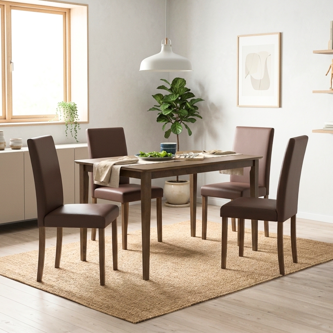 AMOS BROWN 4S AMOS 4 Seater Dining Set-Brown PU - Image 1