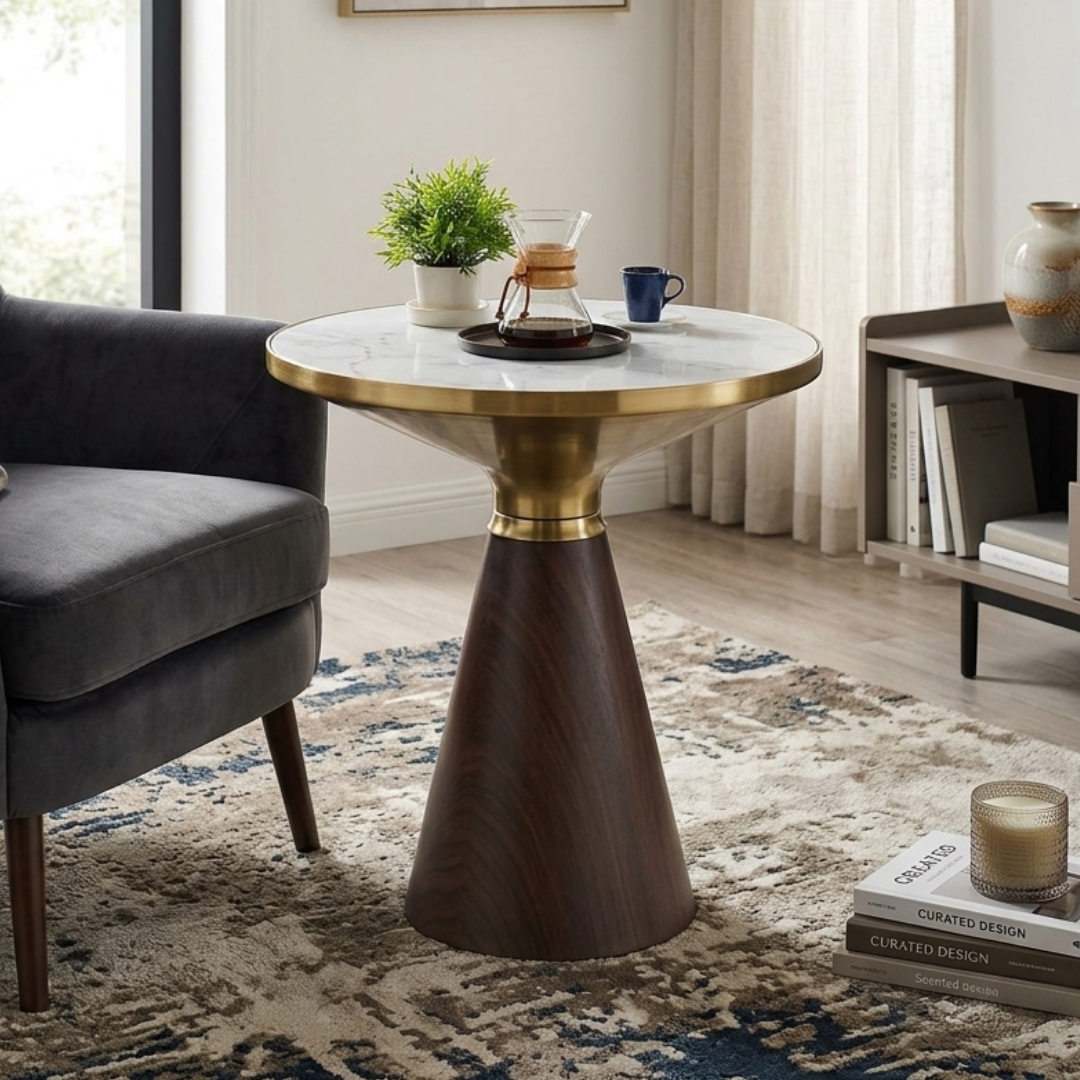 ASTRA ST-1 ASTRA Sintered Stone Top Side Table-Walnut - Image 1