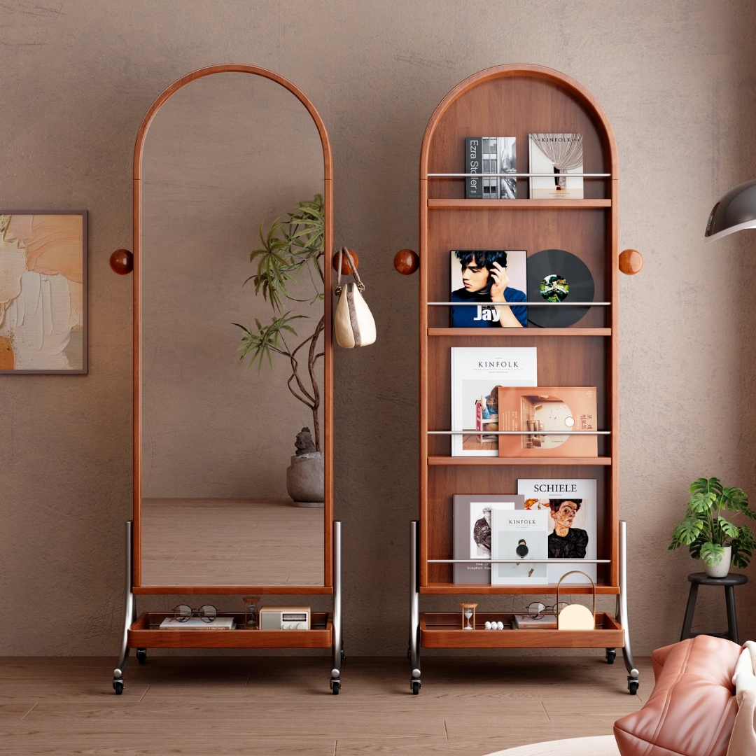 BARON MIRROR-1 BARON Portable Wooden Standing Mirror-Walnut - Image 1