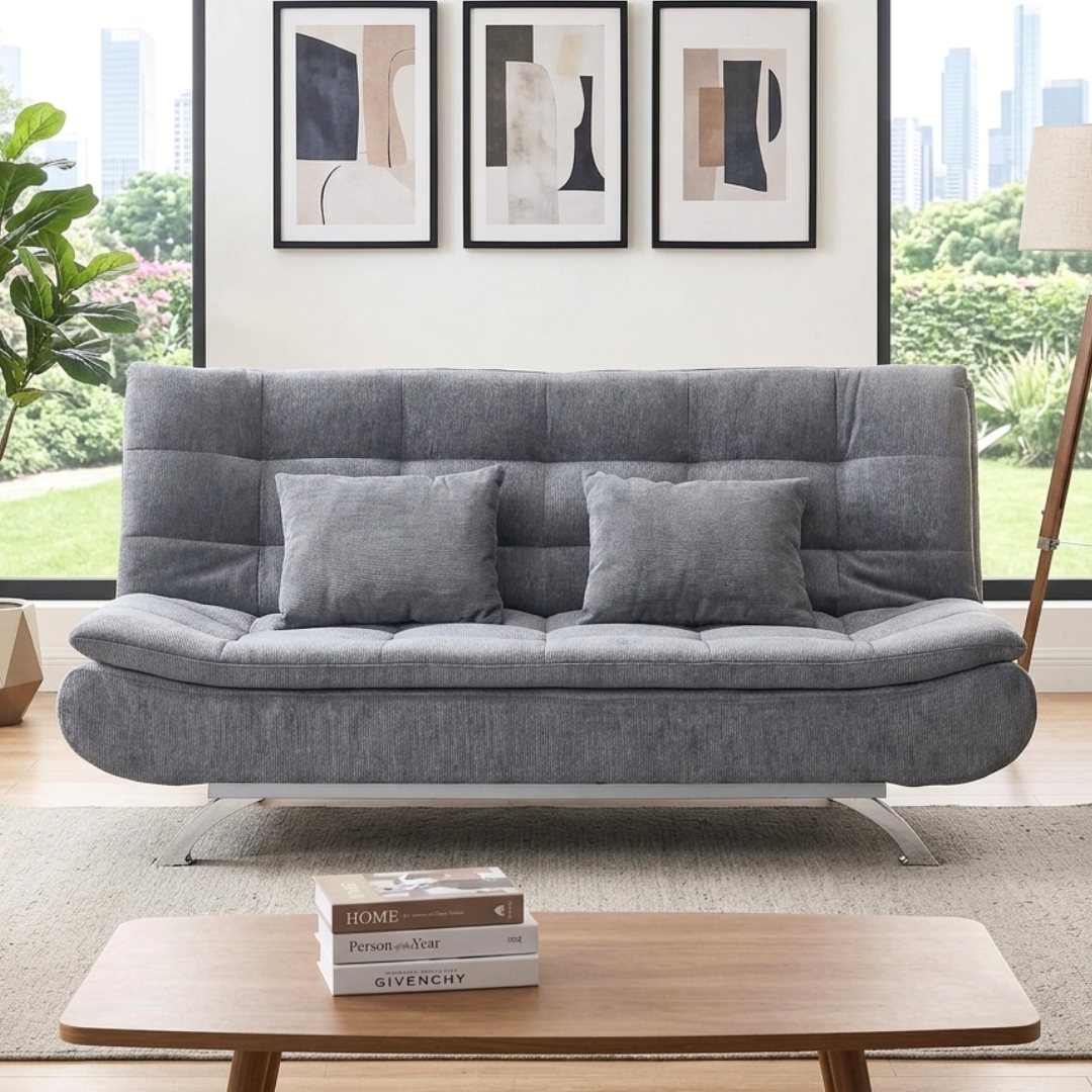 BASSETT SOFABED-1 BASSETT 3 Seater Velvet Fabric Sofa Bed-Grey - Image 1