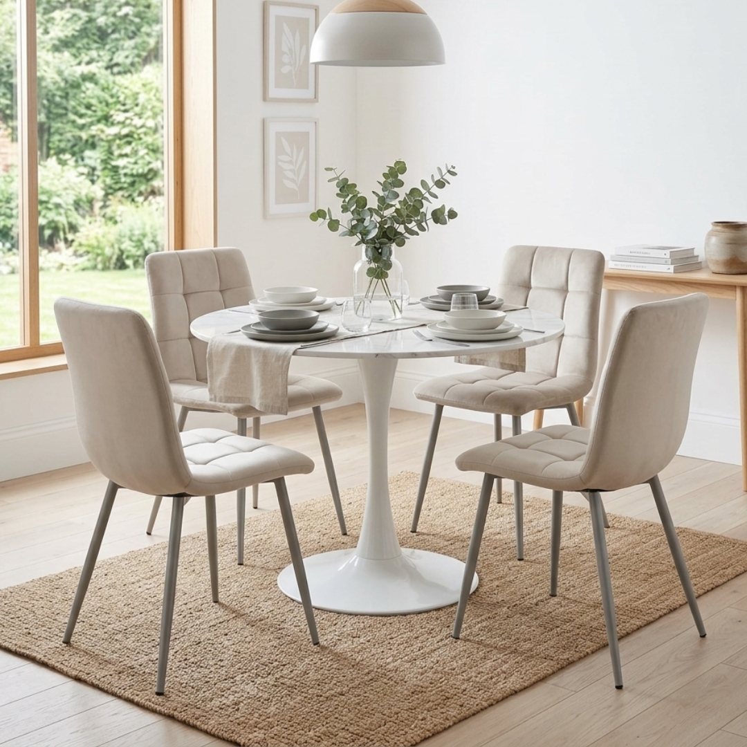 BECKI 4S-1 BECKI 4 Seater Round Dining Set-Beige - Image 1