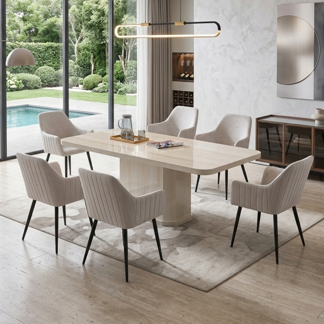 CASSIO 6S-2 CASSIO Artificial Travertine 6 Seater Dining Set - Image 1