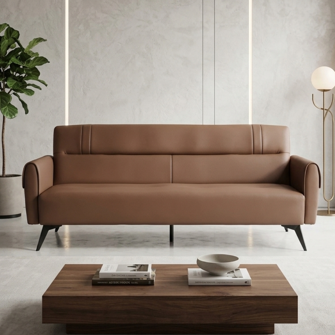 COFFEY SOFABED-1 COFFEY 3 Seater PU Sofa Bed-Brown - Image 1