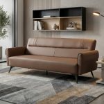 COFFEY 3 Seater PU Sofa Bed-Brown - Image 2