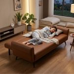 COFFEY 3 Seater PU Sofa Bed-Brown - Image 4