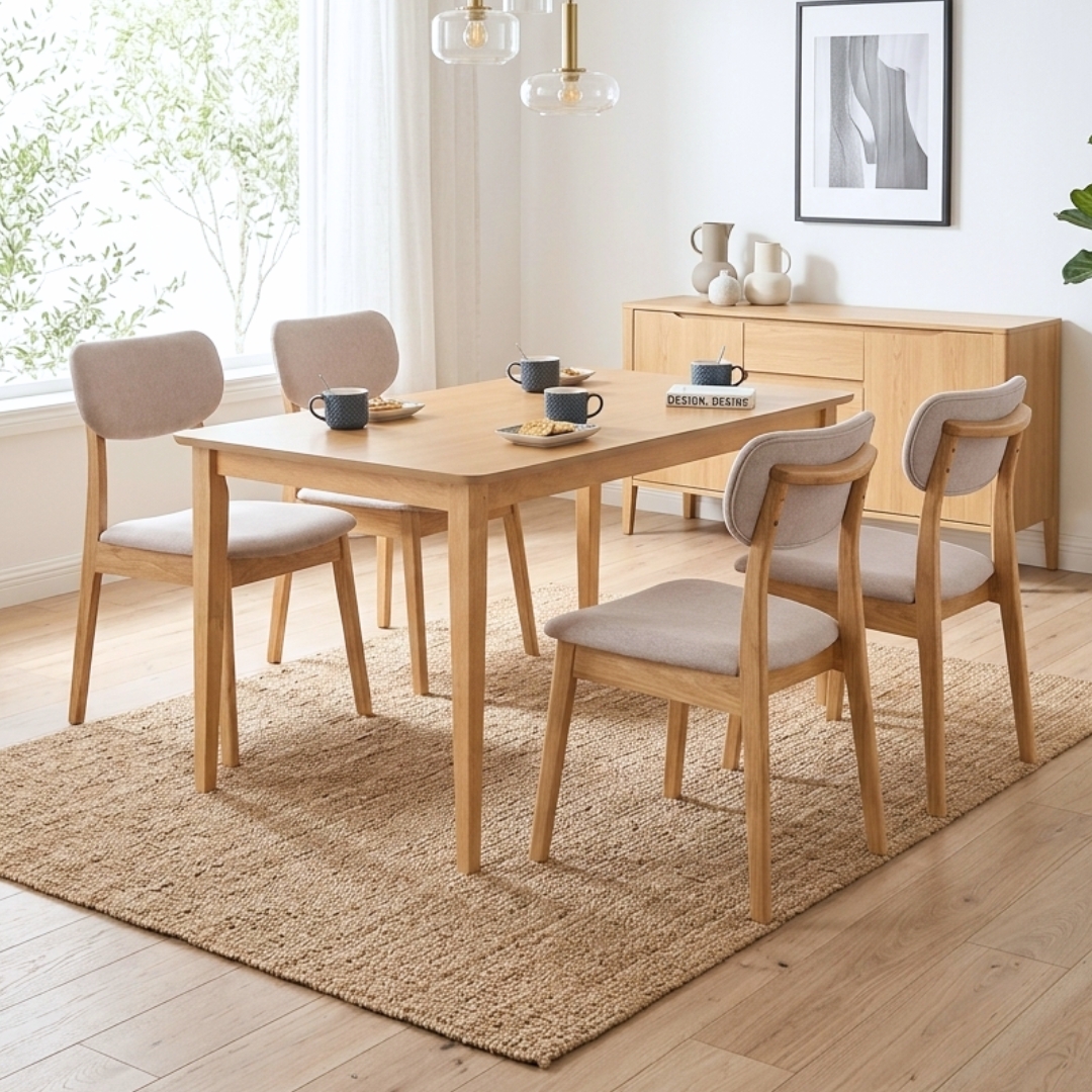 COMO 4S NTR-1 COMO 4 Seater Pet Friendly Fabric Dining Set-Natural - Image 1
