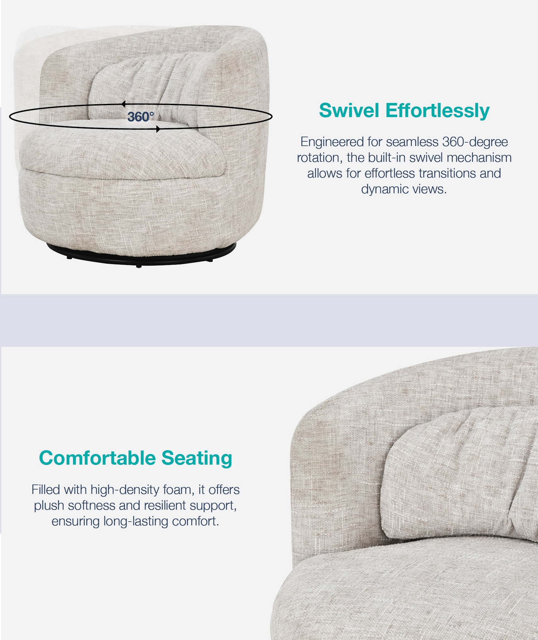 COROLLA 360-Degree Swivel Lounge Chair-Beige - Image 6