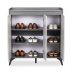 DOWEL 100cm 3 Door Shoe Cabinet-Grey+White - Image 2