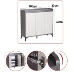 DOWEL 100cm 3 Door Shoe Cabinet-Grey+White - Image 4