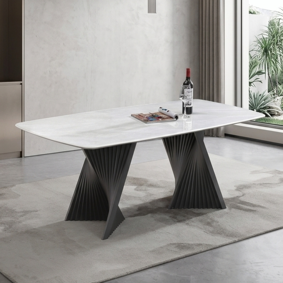 DT 217 TABLE-1 DT217 160cm Boat Shaped Crystal Marble Table - Image 1