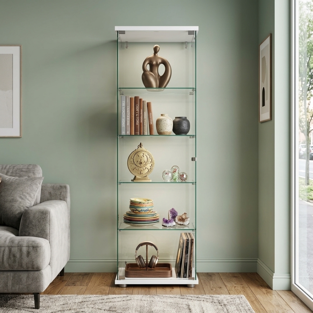 DUX GLASS CABINET-2 DUX 1 Glass Door Display Cabinet-White - Image 1