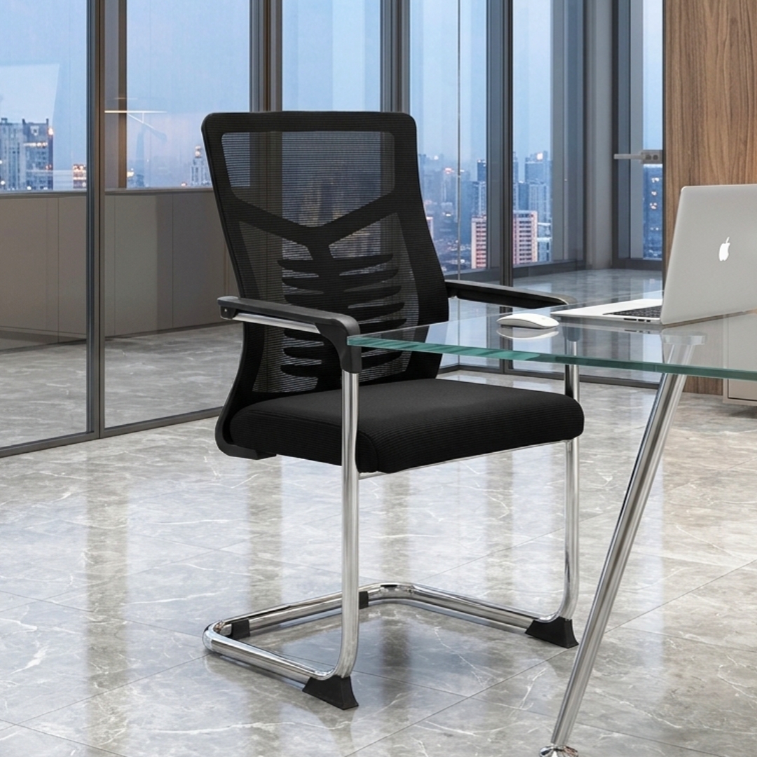 E002 VISITOR E002 Mesh Back Visitor Chair-Black - Image 1