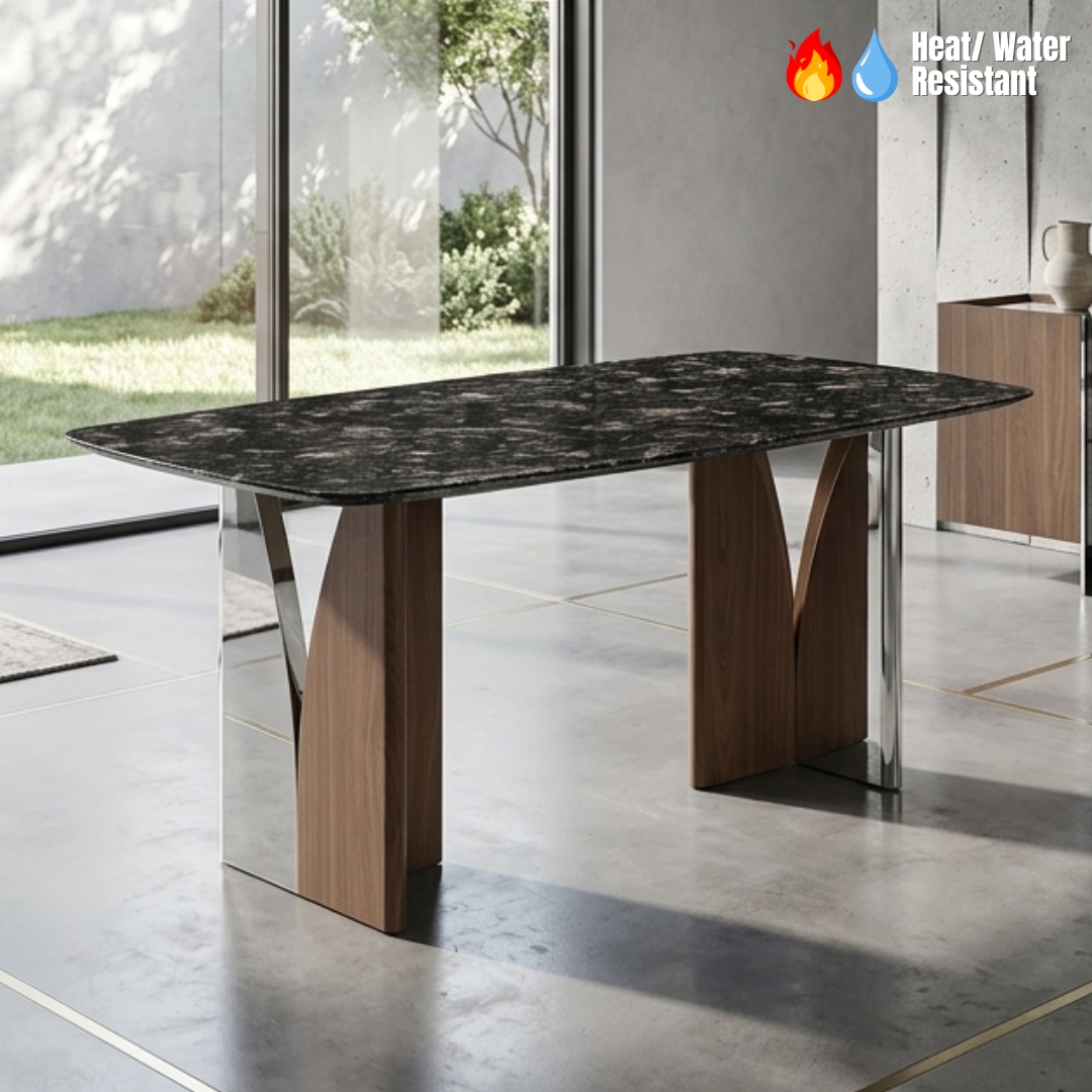 FLARE TABLE-1 FLARE 160cm Boat Shaped Crystal Marble Dining Table - Image 1