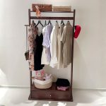 GESSO Wooden Garment Rack With 1 Drawer-Walnut - Image 8