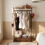 GESSO Wooden Garment Rack With 1 Drawer-Walnut - Image 6
