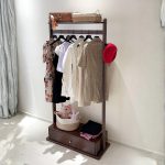 GESSO Wooden Garment Rack With 1 Drawer-Walnut - Image 5